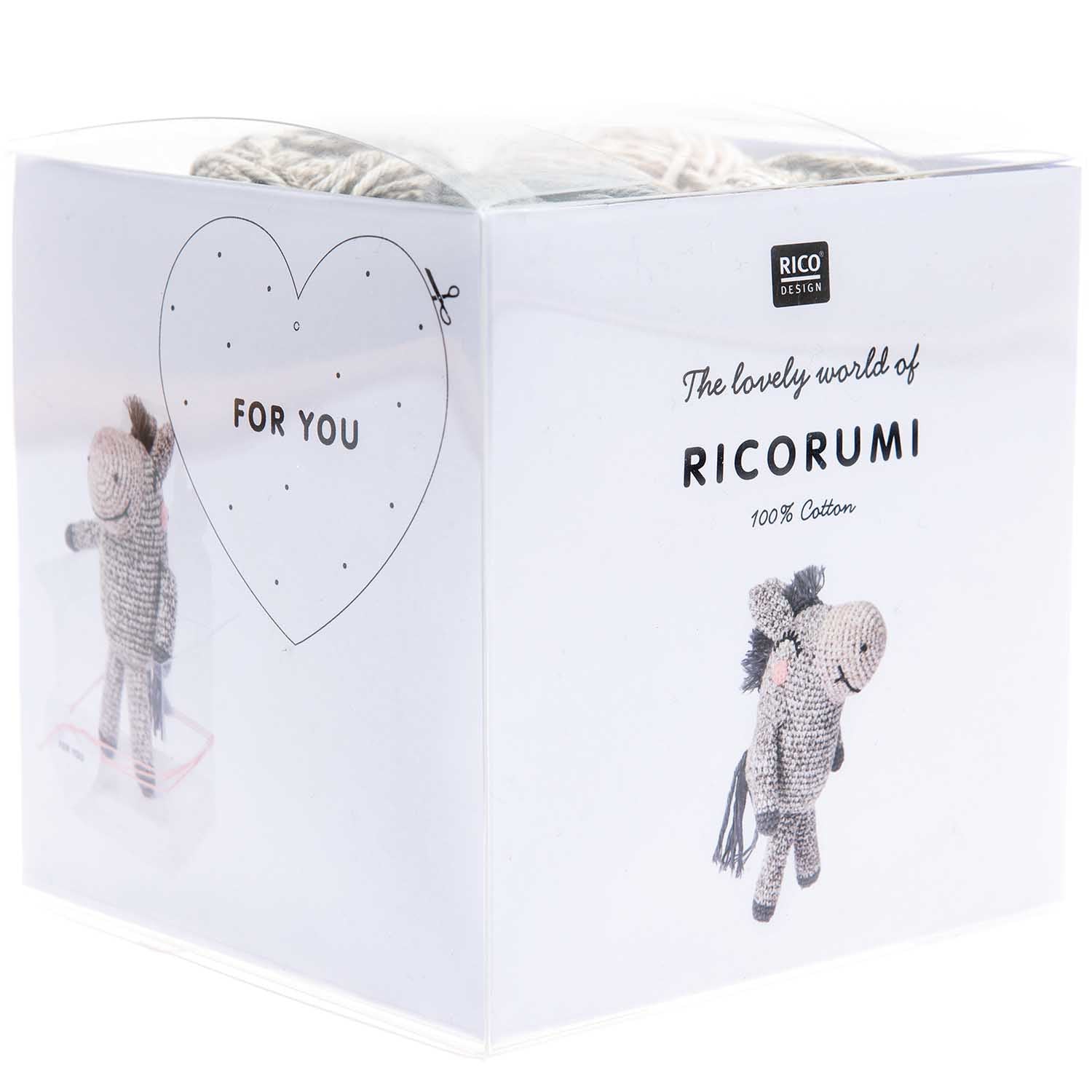 Rico Design Creative Ricorumi – Häkelset – Esel – 25 g, 57,5 m – 9-teilig – 100 % Baumwolle – Mehrfarbig