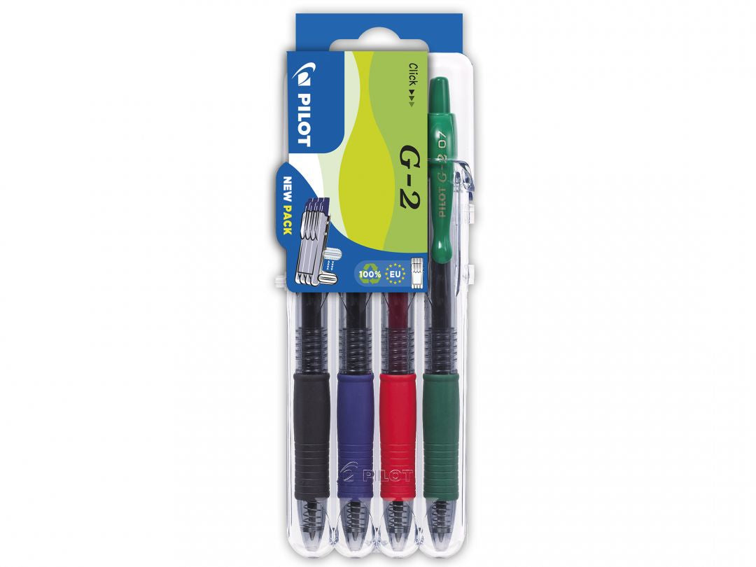 Pilot G-2 Gelschreiber 4er Etui – 4 Farben, 0,7 mm, Druck, nachfüllbar