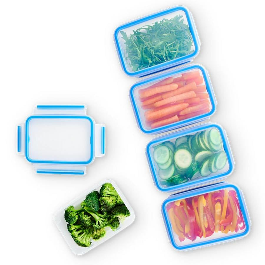EMSA Vorratsdose 800 ml, 19,7 × 13,6 × 5,9 cm, Polypropylen (PP)/TPE, leckdicht, 5er Set, transparent/blau