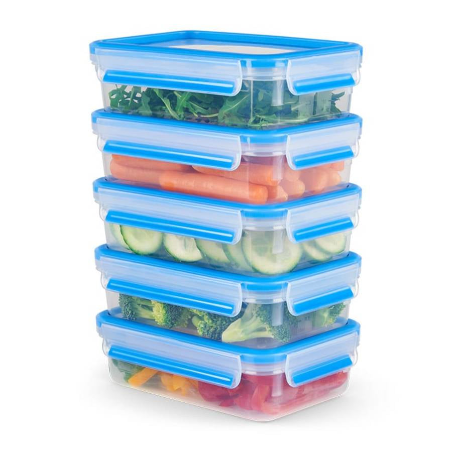 EMSA Vorratsdose 800 ml, 19,7 × 13,6 × 5,9 cm, Polypropylen (PP)/TPE, leckdicht, 5er Set, transparent/blau