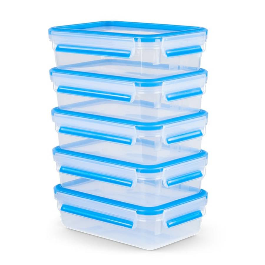 EMSA Vorratsdose 800 ml, 19,7 × 13,6 × 5,9 cm, Polypropylen (PP)/TPE, leckdicht, 5er Set, transparent/blau