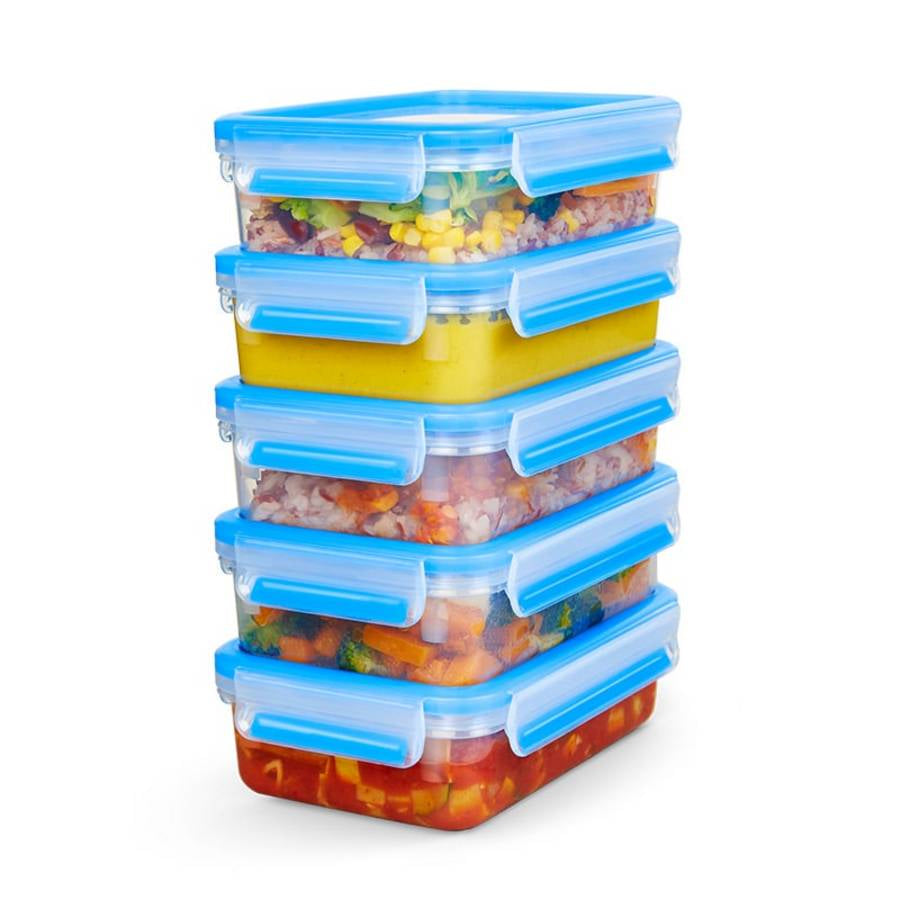 EMSA Vorratsdose 800 ml, 19,7 × 13,6 × 5,9 cm, Polypropylen (PP)/TPE, leckdicht, 5er Set, transparent/blau