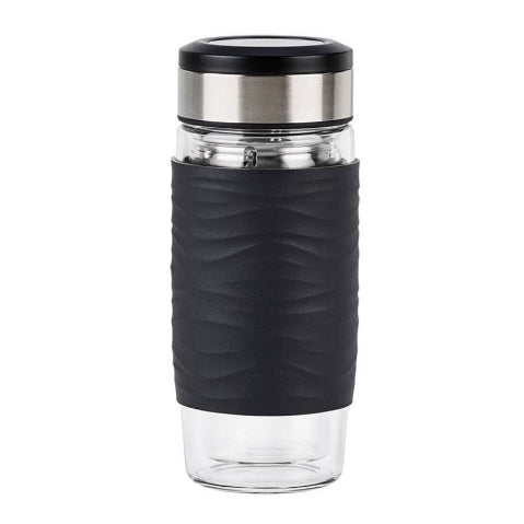 EMSA Thermobecher Tea2go – 4,2 dl – Glas, isoliert, Deckel – schwarz