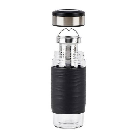 EMSA Thermobecher Tea2go – 4,2 dl – Glas, isoliert, Deckel – schwarz
