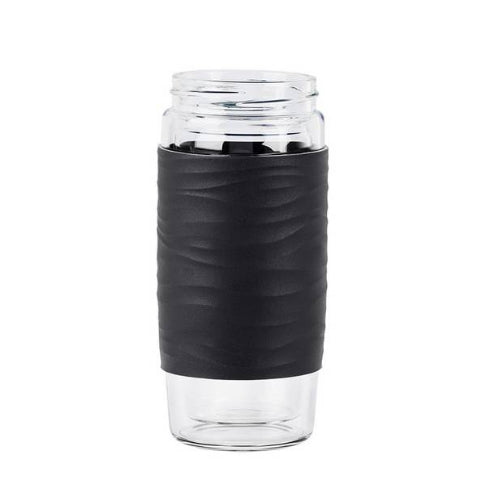 EMSA Thermobecher Tea2go – 4,2 dl – Glas, isoliert, Deckel – schwarz