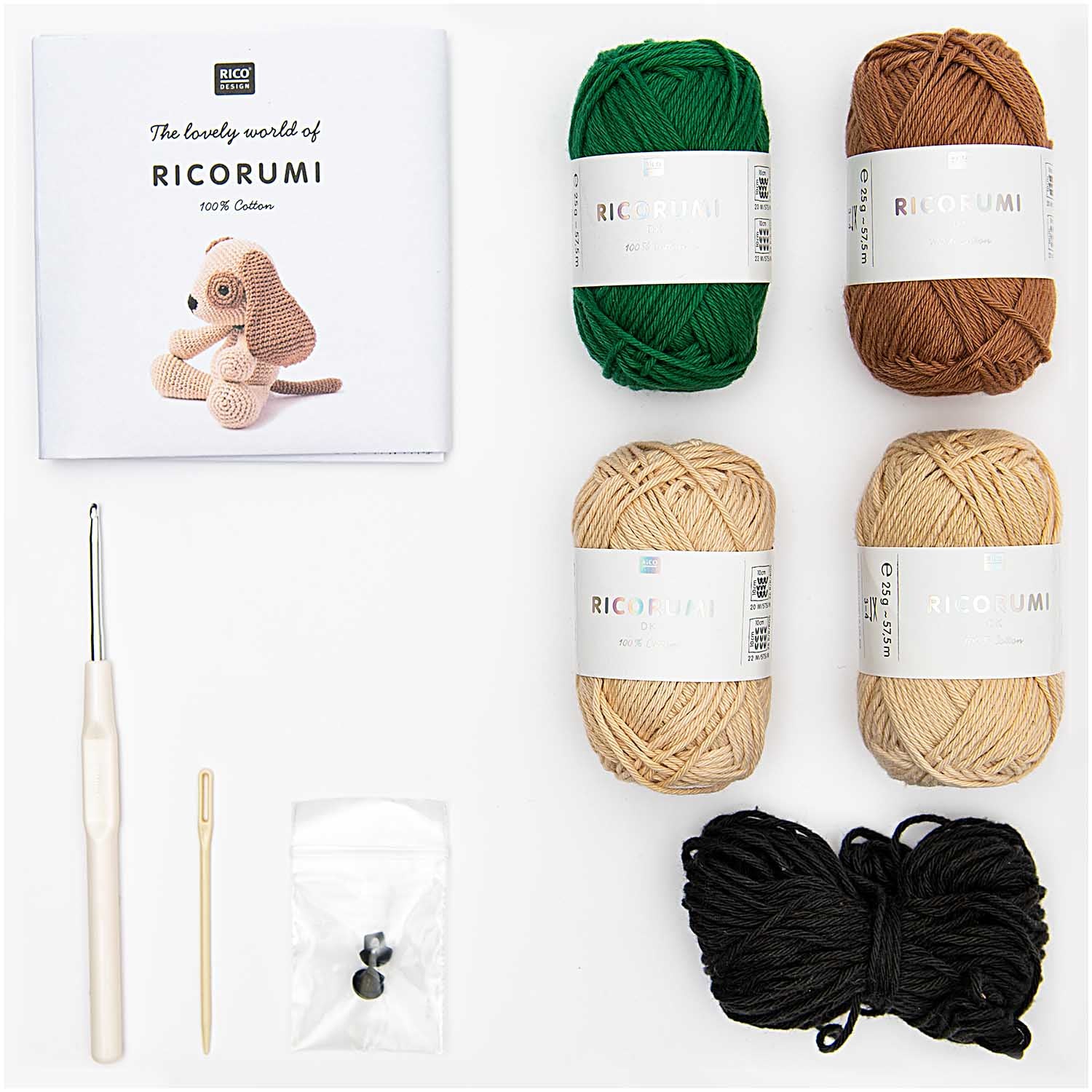 Rico Design Creative Ricorumi Häkelset Mehrfarbig – Hund, 25 g, 25,5 m, 100% Baumwolle, 10 Stk.