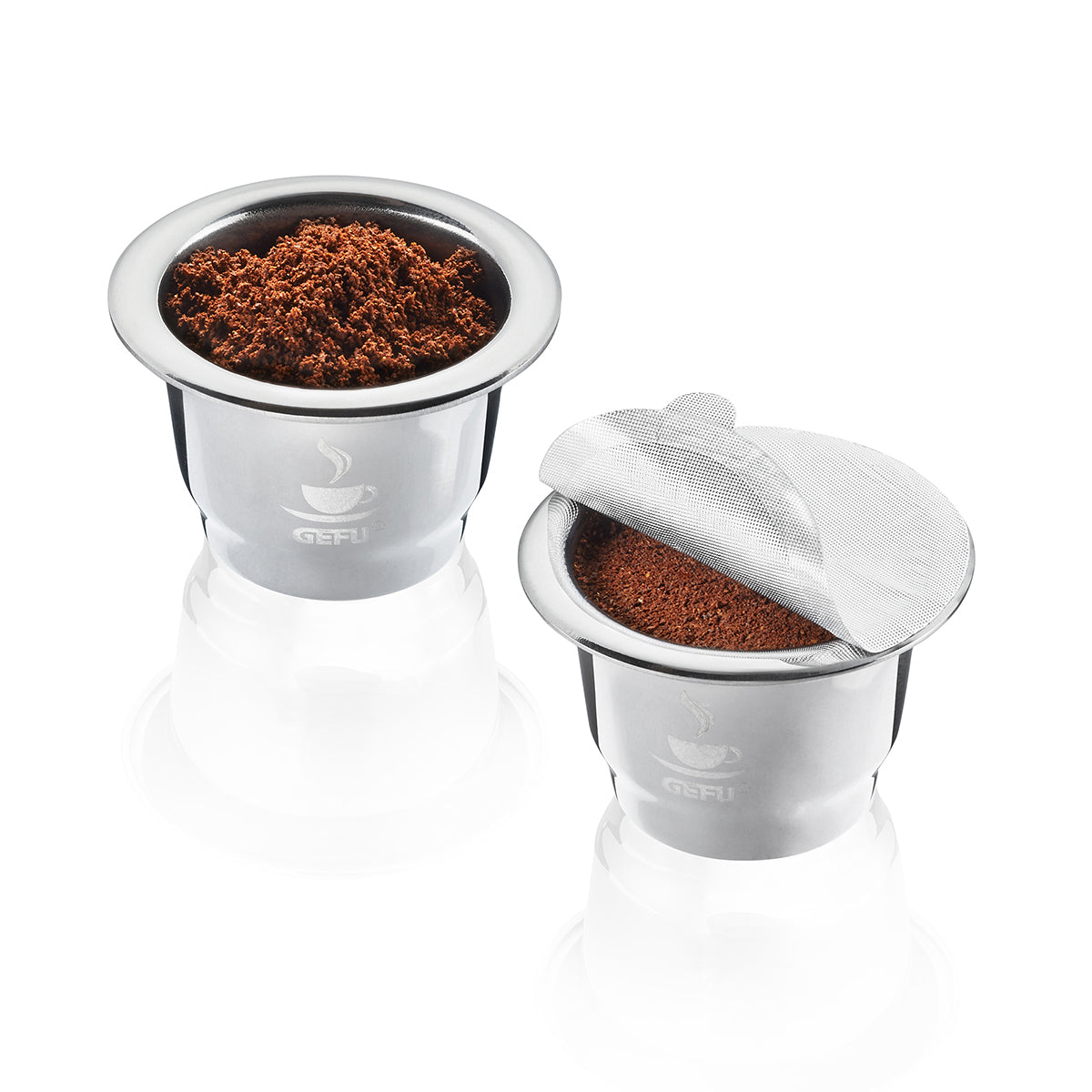 GEFU Kaffeekapseln CONSCIO – Ø 3,5 × 2,5 cm, für Nespresso-Maschinen, 2 Stk., Edelstahl, Silber
