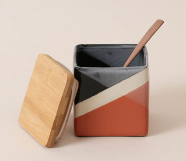 Esmée Vorratsdose 750 ml, 10 × 10 × 11 cm, Steingut/Bambus