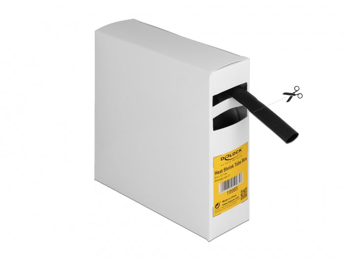 DeLOCK Schrumpfschlauch-Set Ø 12,7 mm × 5 m, mit Innenkleber, Schrumpfungsrate 3:1 – Schwarz