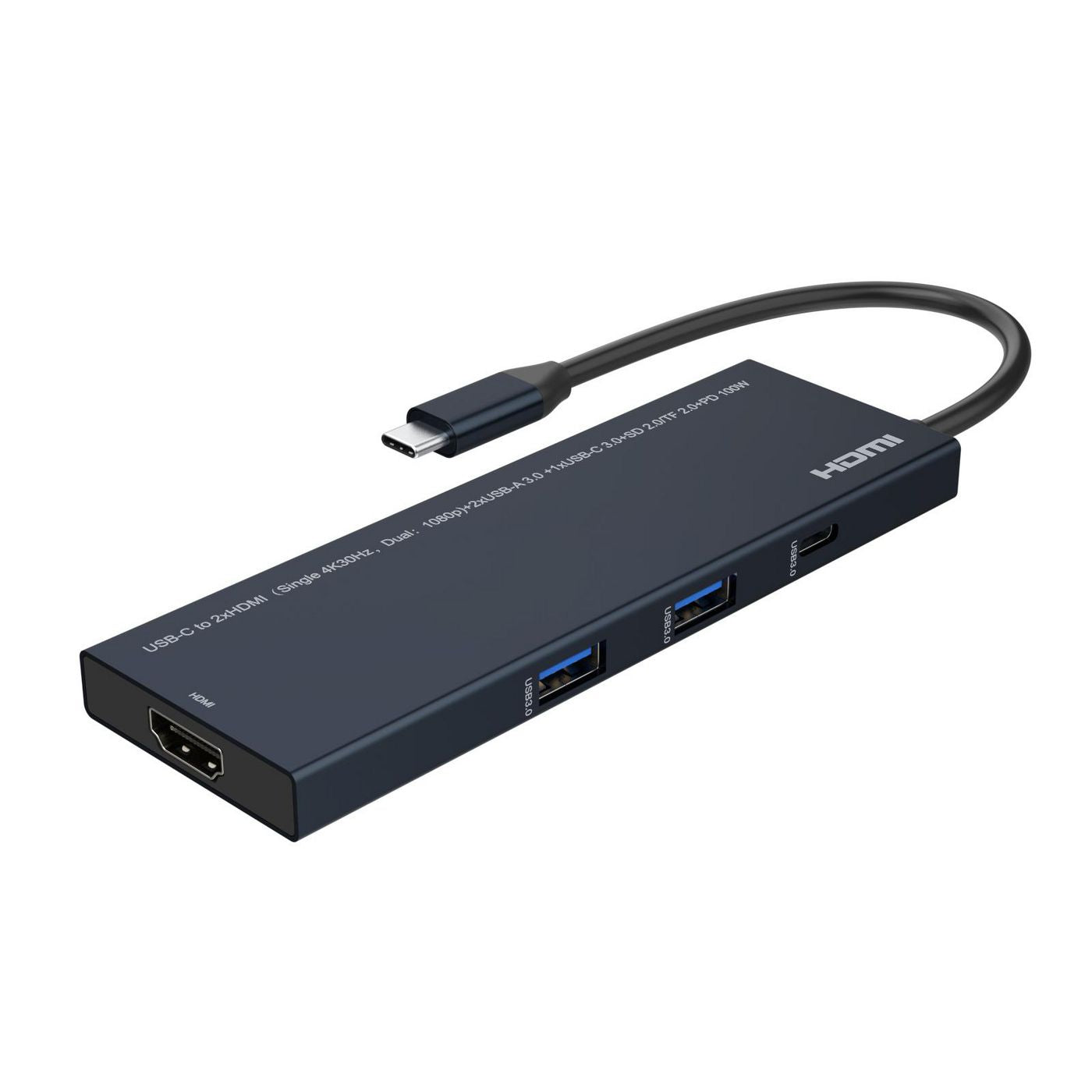 Microconnect Multiport-Adapter – USB-C, 2× HDMI, 2× USB-A, 100 W PD, für Windows