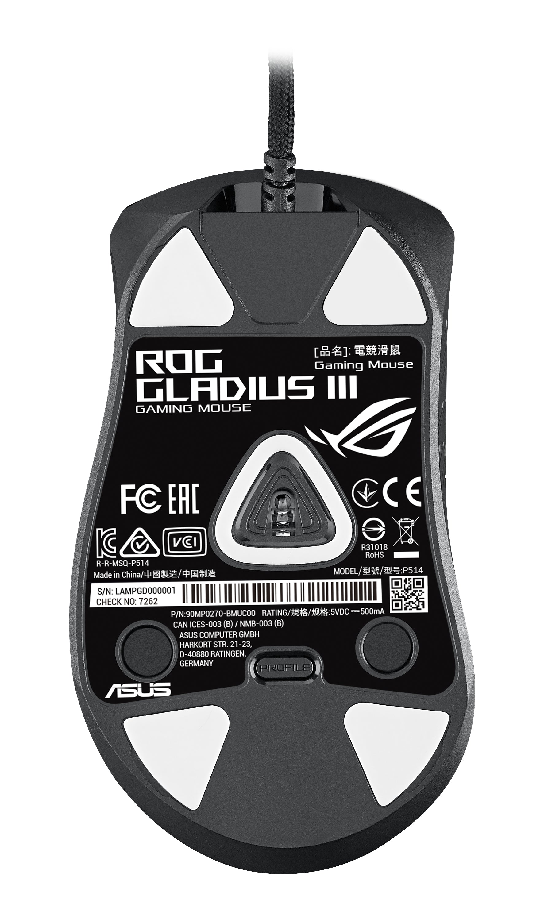 ASUS ROG Gladius III – Gaming-Maus – Kabelgebunden (USB‑A), 19000 DPI, RGB-Beleuchtung, rechts