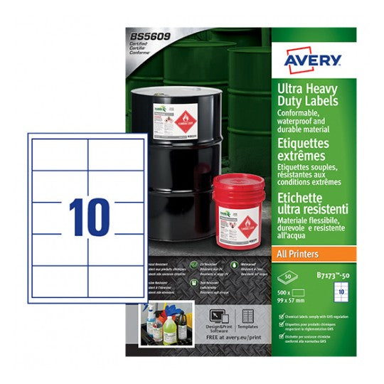 Avery Drucketiketten, 99 mm × 57 mm, weiss, Polyethylen, 500 Etiketten (50 A4-Blätter)