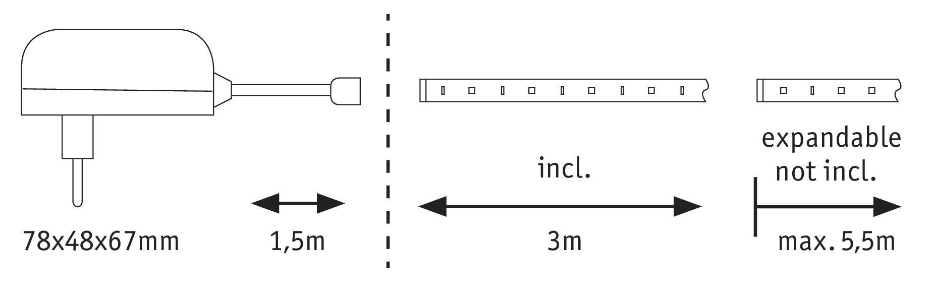 Paulmann LED-Strip MaxLED 250 – Set, 3 m, 900 lm, 12 W, 2700 K, dimmbar, weiss, inkl. Netzteil
