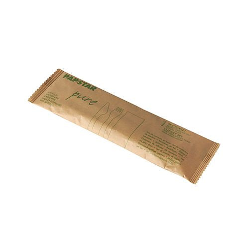 Papstar Besteck-Set 3-teilig, Holz (Birke) – 16,5 cm – kompostierbar – 50 Stk.