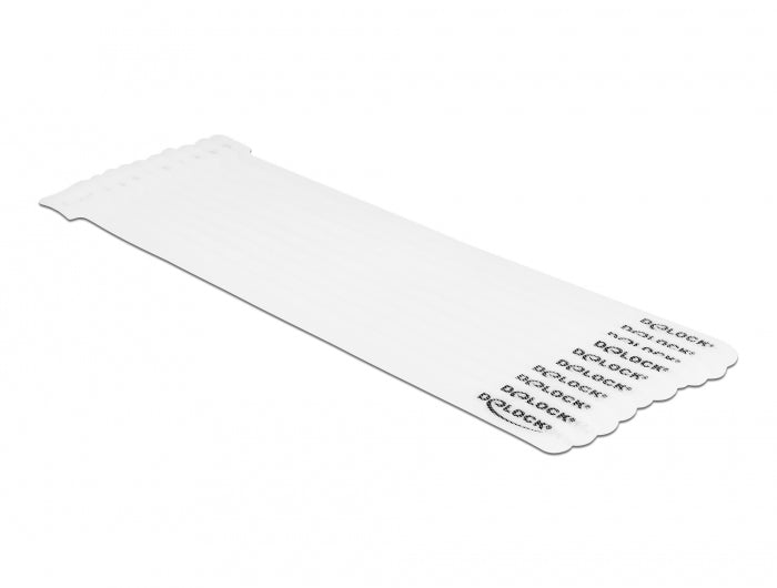 DeLOCK Klett-Kabelbinder 250 × 12 mm, Weiss, 10 Stk.