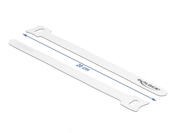 DeLOCK Klettkabelbinder, 12 mm × 0,2 m, Weiss, 10 Stück