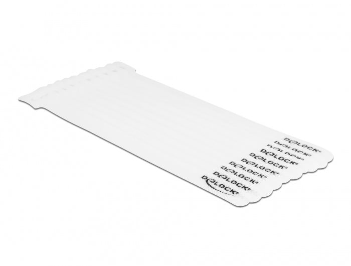 DeLOCK Klettkabelbinder, 12 mm × 0,2 m, Weiss, 10 Stück