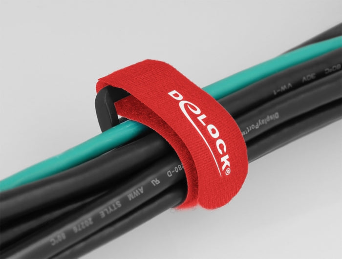 DeLOCK Klettkabelbinder 190×25 mm, 5er-Pack – Rot