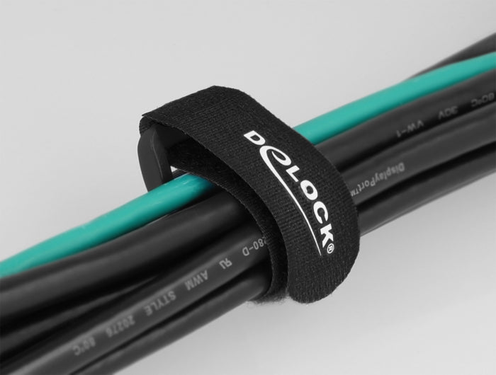 DeLOCK Klett-Kabelbinder 190 × 25 mm, Schwarz, 5 Stk.