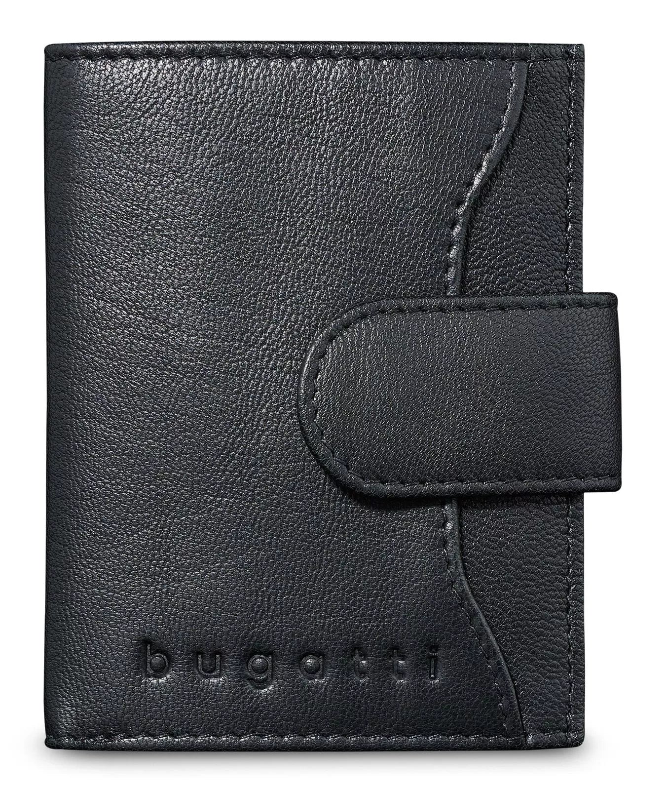 Bugatti cases Bugatti – DeLuxe Kartenetui – RFID-Schutz, Münzfach, 8 Kartentaschen – 80×102×15 mm – Schwarz, Ziegenleder