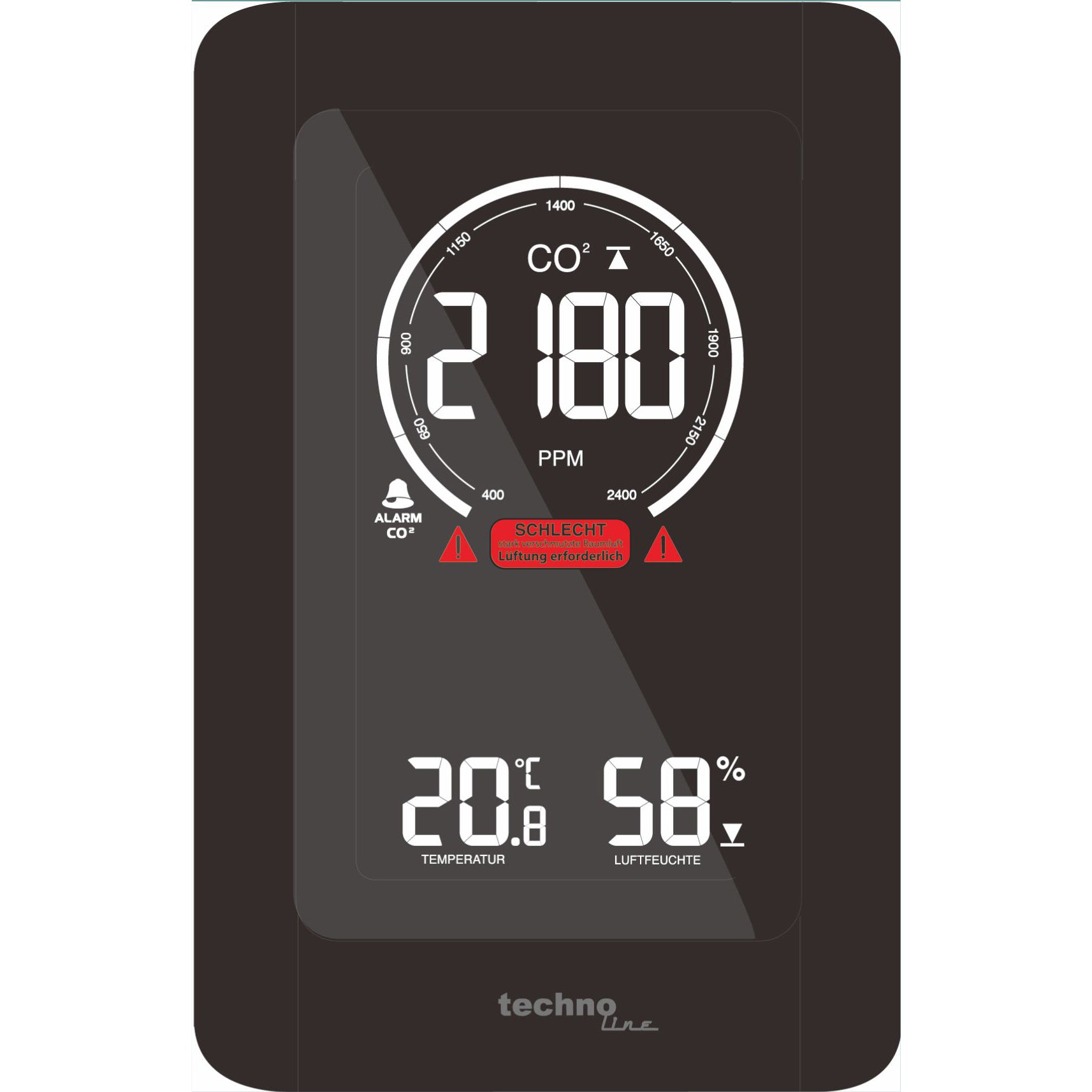 Technoline CO2 Luftgütemonitor WL1030 Sensor-Gateway/Monitor – 0–50 °C, 20–95 %, Innen