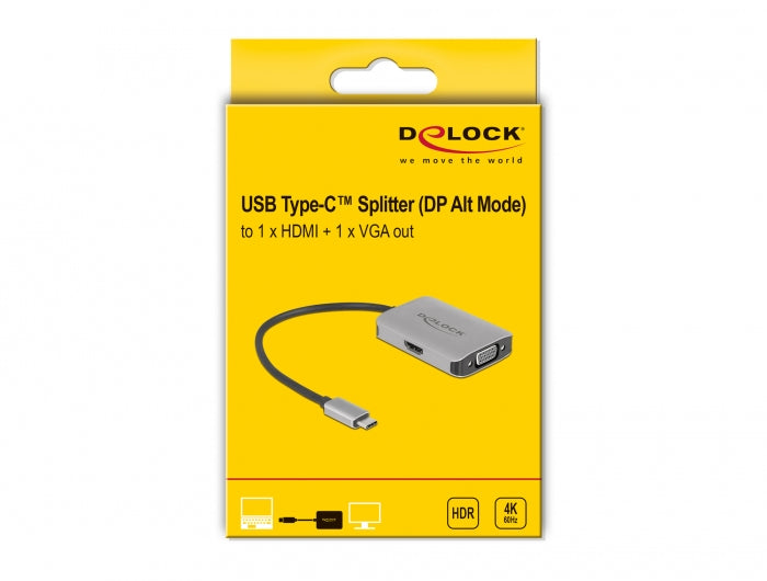 DeLOCK USB-C auf HDMI & VGA Adapter 4K 60 Hz – 0,2 m – Schwarz/Grau