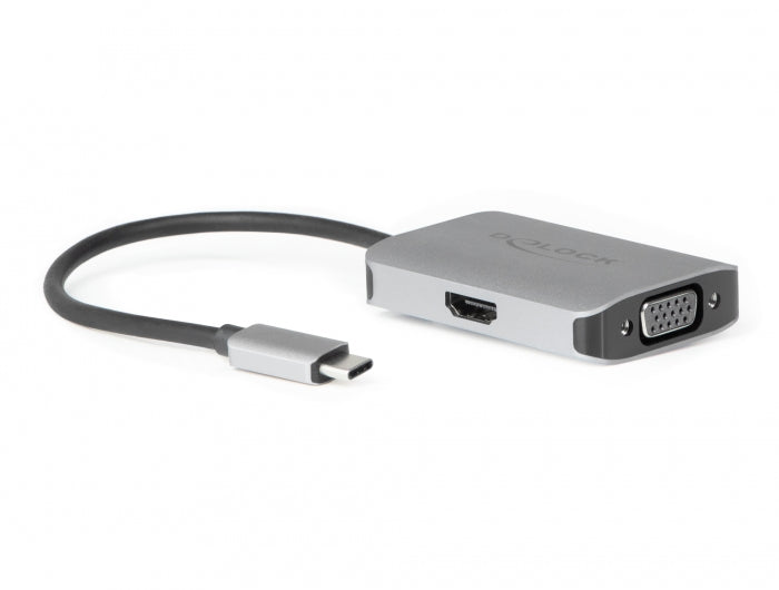 DeLOCK USB-C auf HDMI & VGA Adapter 4K 60 Hz – 0,2 m – Schwarz/Grau