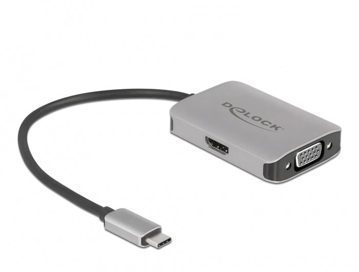 DeLOCK USB-C auf HDMI & VGA Adapter 4K 60 Hz – 0,2 m – Schwarz/Grau
