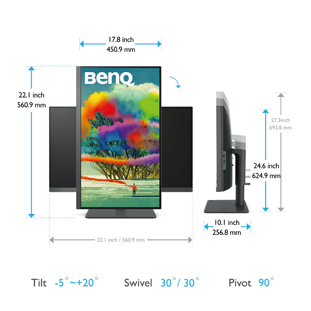 BenQ PD2705U – Monitor, 27", 3840 × 2160 (UHD 4K), IPS, 60 Hz, 250 cd/m², KVM, USB-C, VESA 100 × 100, Schwarz