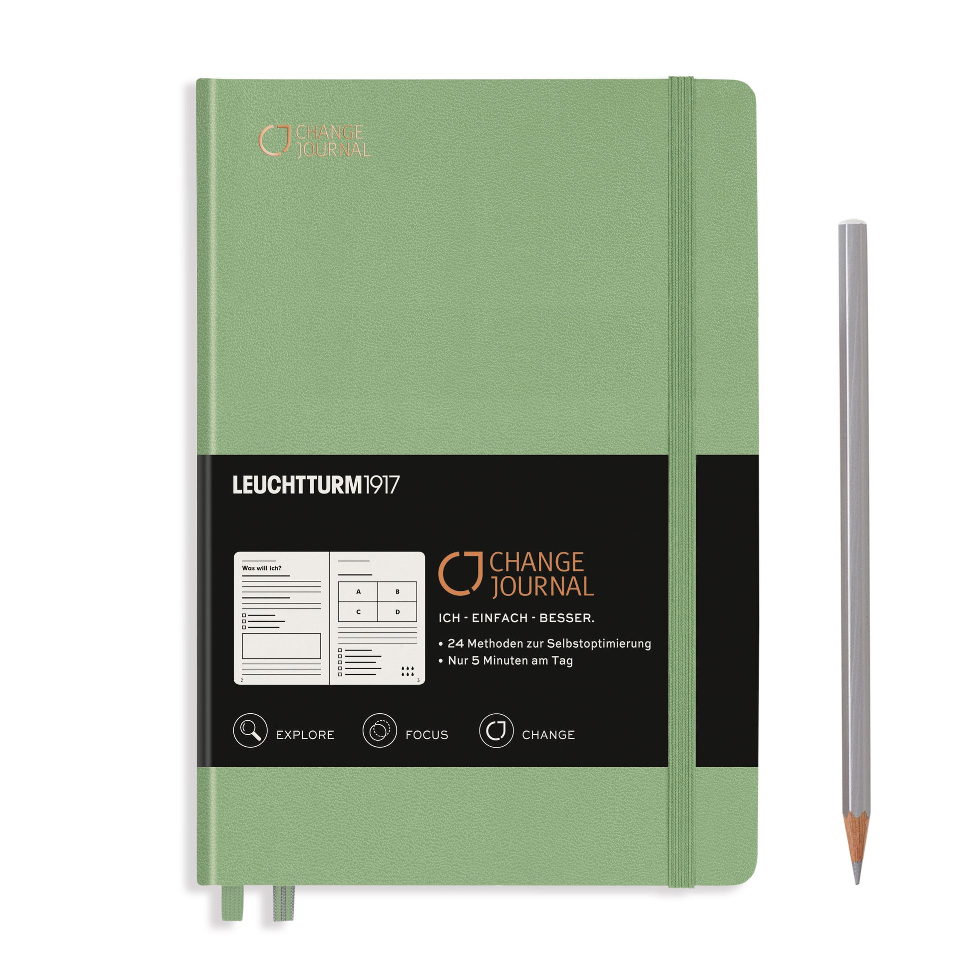 Leuchtturm Notizbuch – A5 – 294 Seiten – 100 g/m² – Hardcover, Gummiband, Einstecktasche, Grün