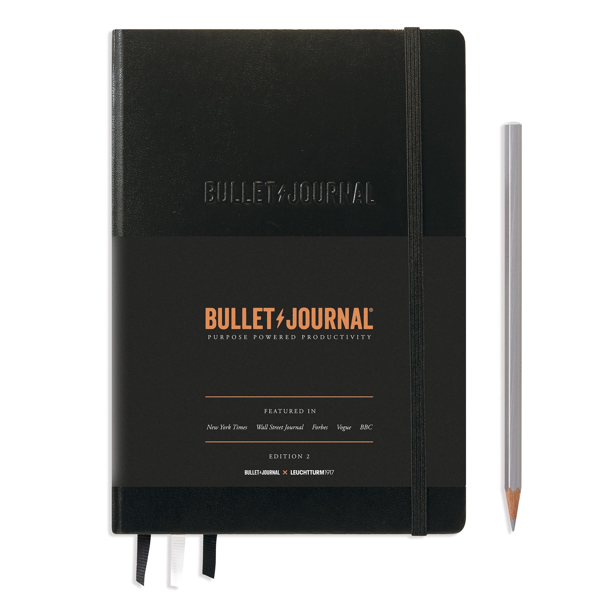 Leuchtturm Bullet Journal – A5 – 206 Seiten – 120 g/m² – Hardcover, Gummiband, Einstecktasche, Schwarz