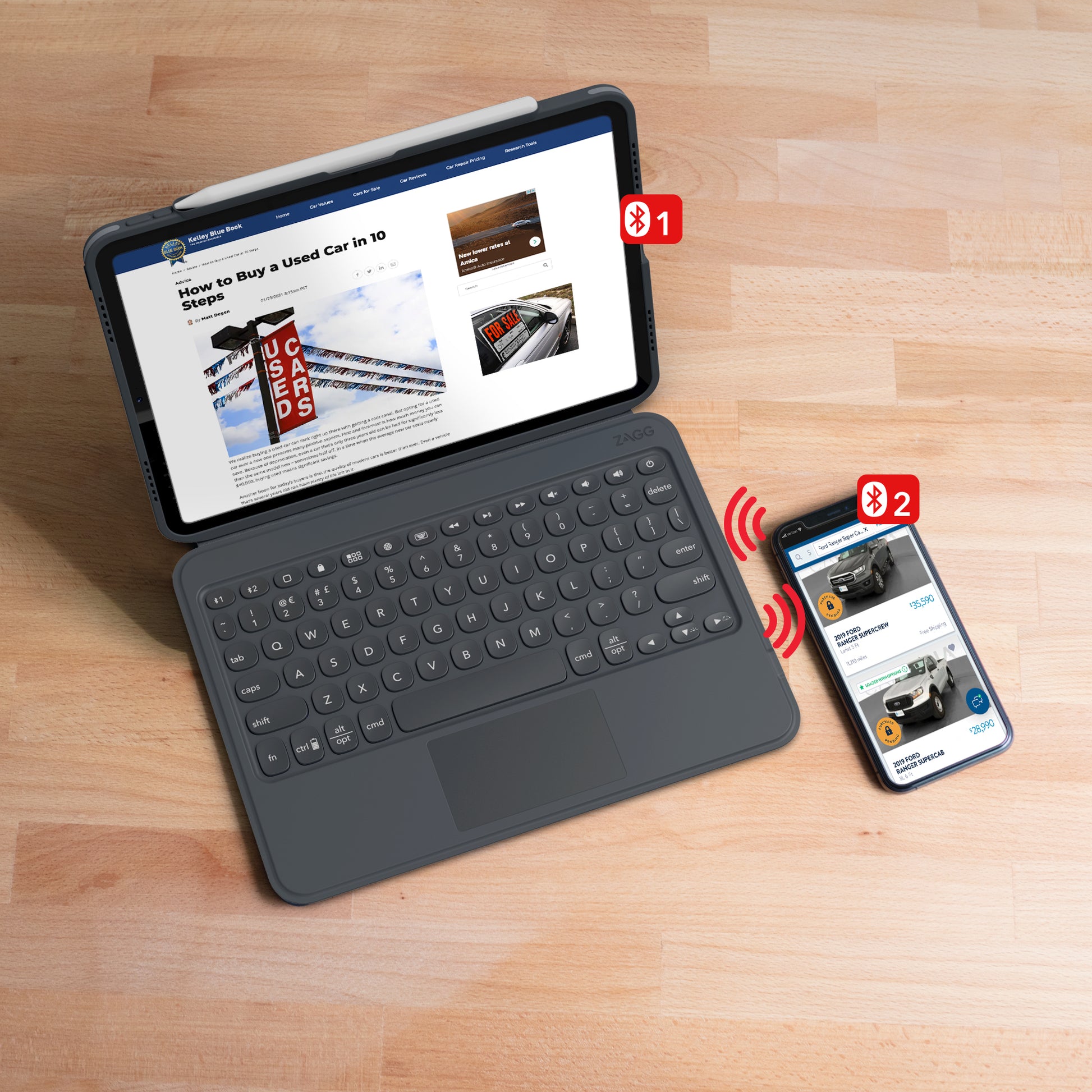 ZAGG Pro Keys – Tastatur, AR-Layout (AR), mit Touchpad, Schwarz/Grau – für Apple iPad 10,2"