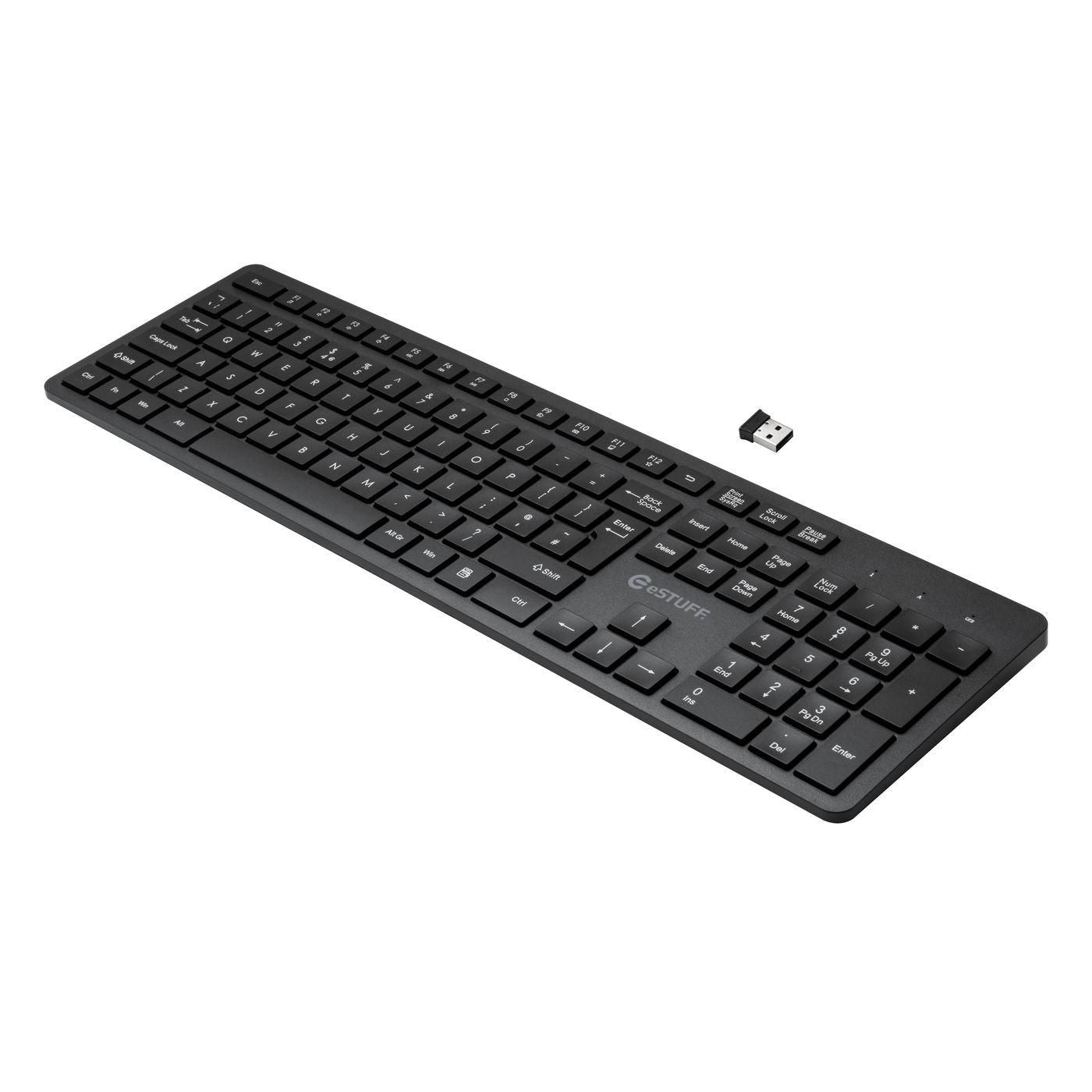 eSTUFF G220 – Tastatur – Membran – 2,4 GHz USB‑A (Nano-Empfänger) – QWERTY (UK‑INT) – Schwarz