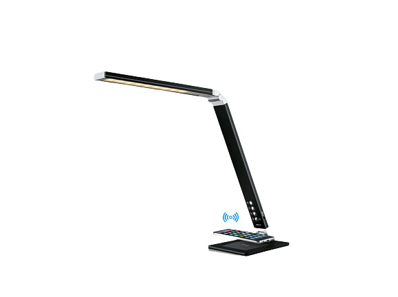Hansa LED Tischleuchte Magic Plus – Qi & USB, 5-stufig dimmbar – 3000–6000 K – 500 lm 10 W – schwarzes Aluminium