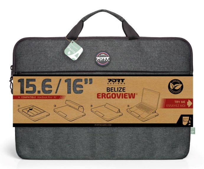 Port Designs Belize Ergoview Notebook-Tasche 16" – mit Fronttasche, aus r-PET – Grau