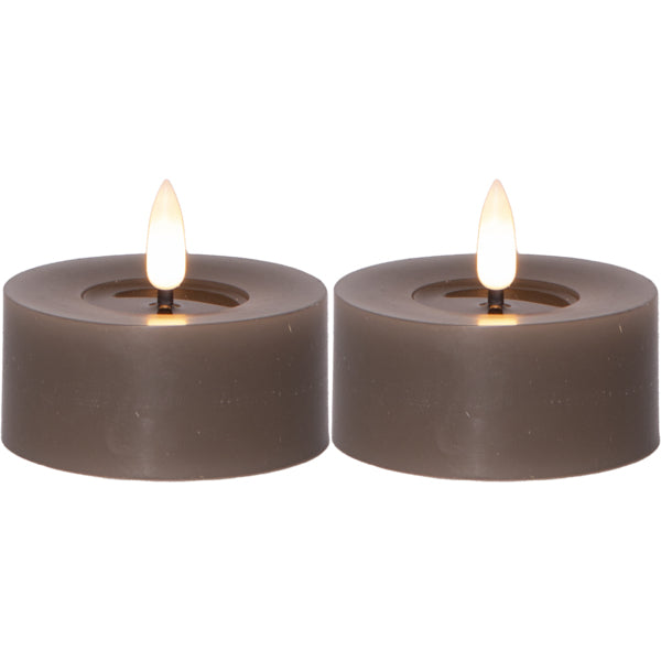 Star Trading LED-Teelicht – 2er Pack, Ø 7 × 5,5 cm, Warmweiss, Braun, Timer