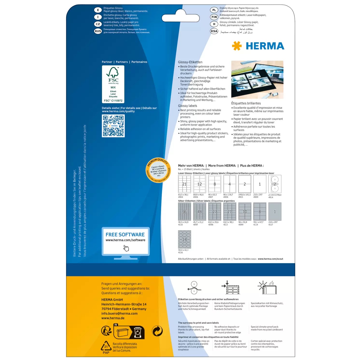 HERMA Etiketten, 200 mm × 144 mm, weiss, Papier, permanent, 25 Blatt (50 Etiketten)