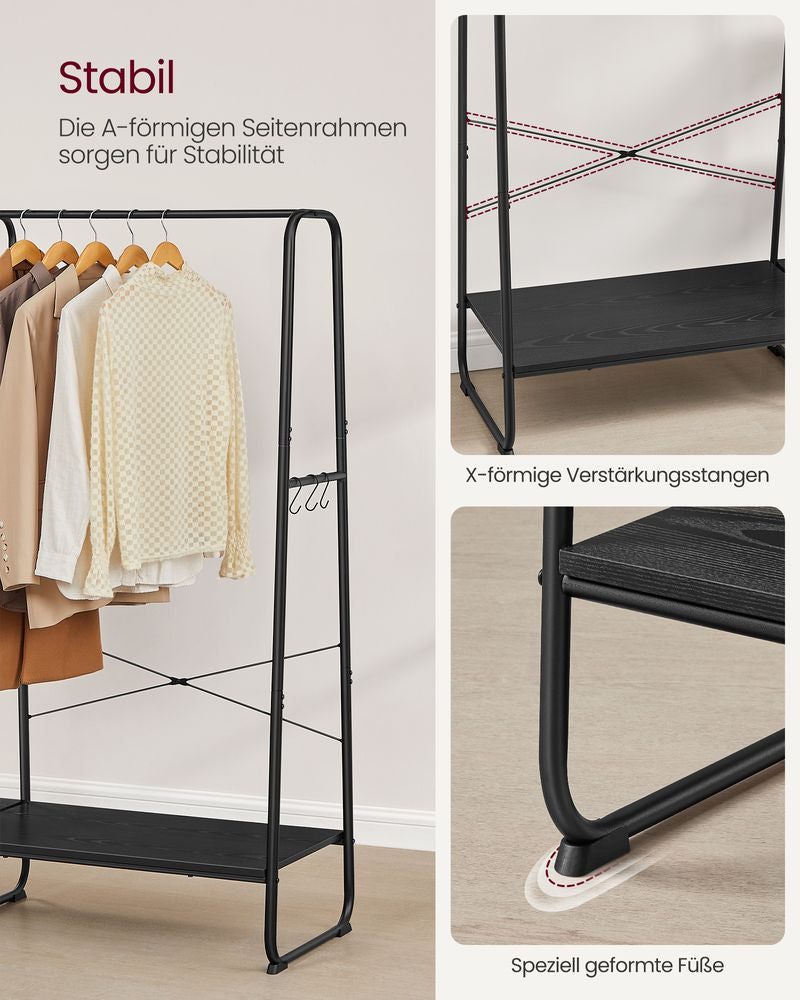 Vasagle Garderobenständer – 6 Haken, Stahl/Spanplatte, Schwarz, 120 × 45 × 160 cm