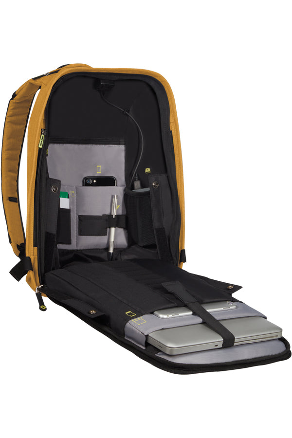 Samsonite Securipak Notebook-Rucksack – 17 l, RFID-Fach, USB-Port, recyceltes PET (rPET), Sonnengelb