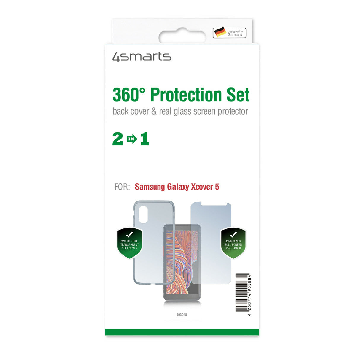 4smarts 360° Schutzset – Displayschutzfolie – für Samsung Galaxy Xcover 5, Gehärtetes Glas