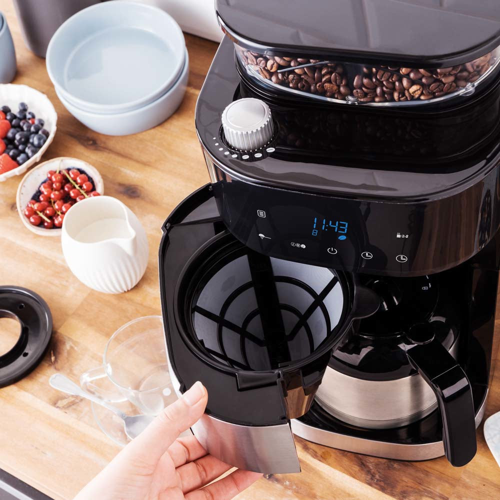 Gastroback Grind & Brew Pro Thermo 42711 S Filterkaffeemaschine – 8 Tassen, 1,0 l, Timer, Schwarz/Edelstahl