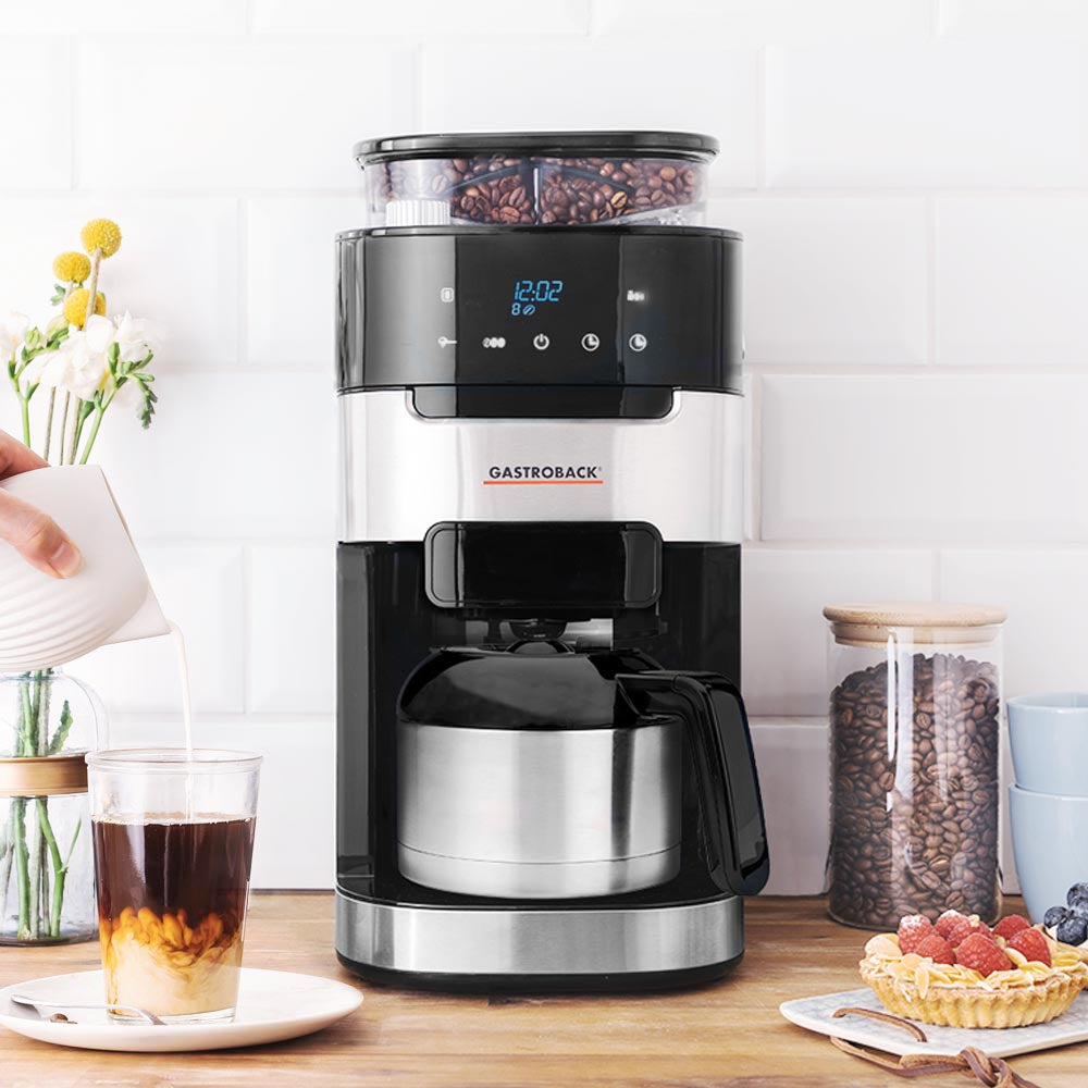 Gastroback Grind & Brew Pro Thermo 42711 S Filterkaffeemaschine – 8 Tassen, 1,0 l, Timer, Schwarz/Edelstahl