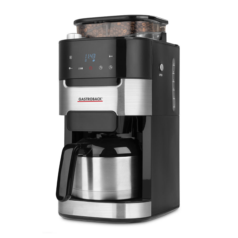 Gastroback Grind & Brew Pro Thermo 42711 S Filterkaffeemaschine – 8 Tassen, 1,0 l, Timer, Schwarz/Edelstahl