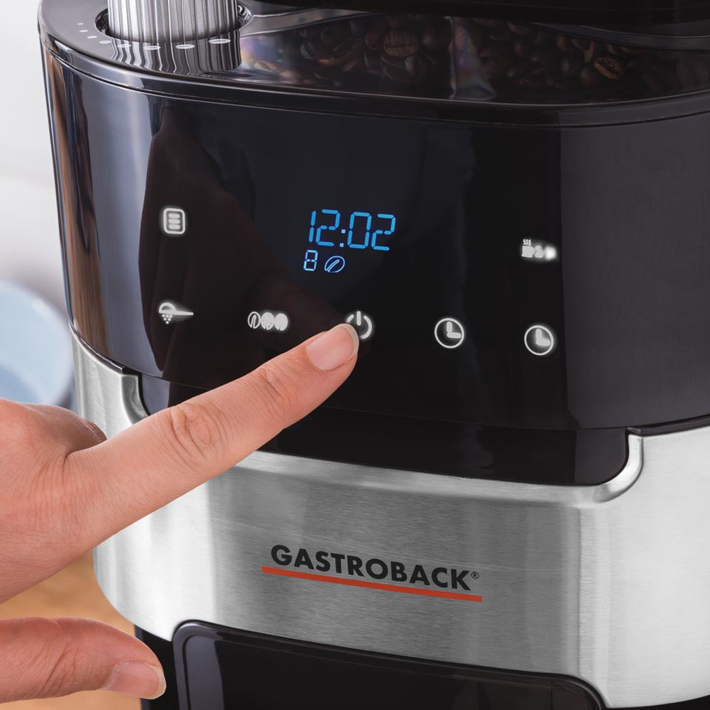 Gastroback Grind & Brew Pro Thermo 42711 S Filterkaffeemaschine – 8 Tassen, 1,0 l, Timer, Schwarz/Edelstahl