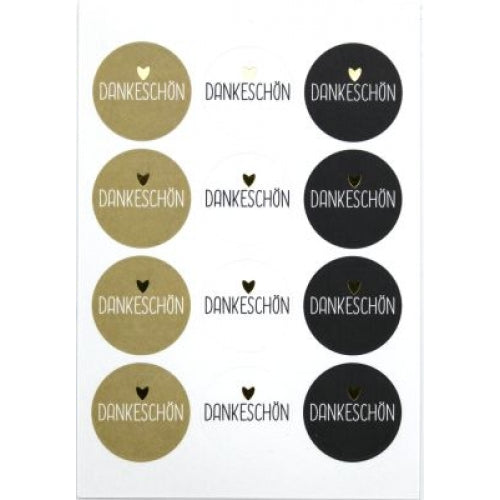 Artoz Sticker – Dankeschön, schwarz, gold, weiss – 6 Stück
