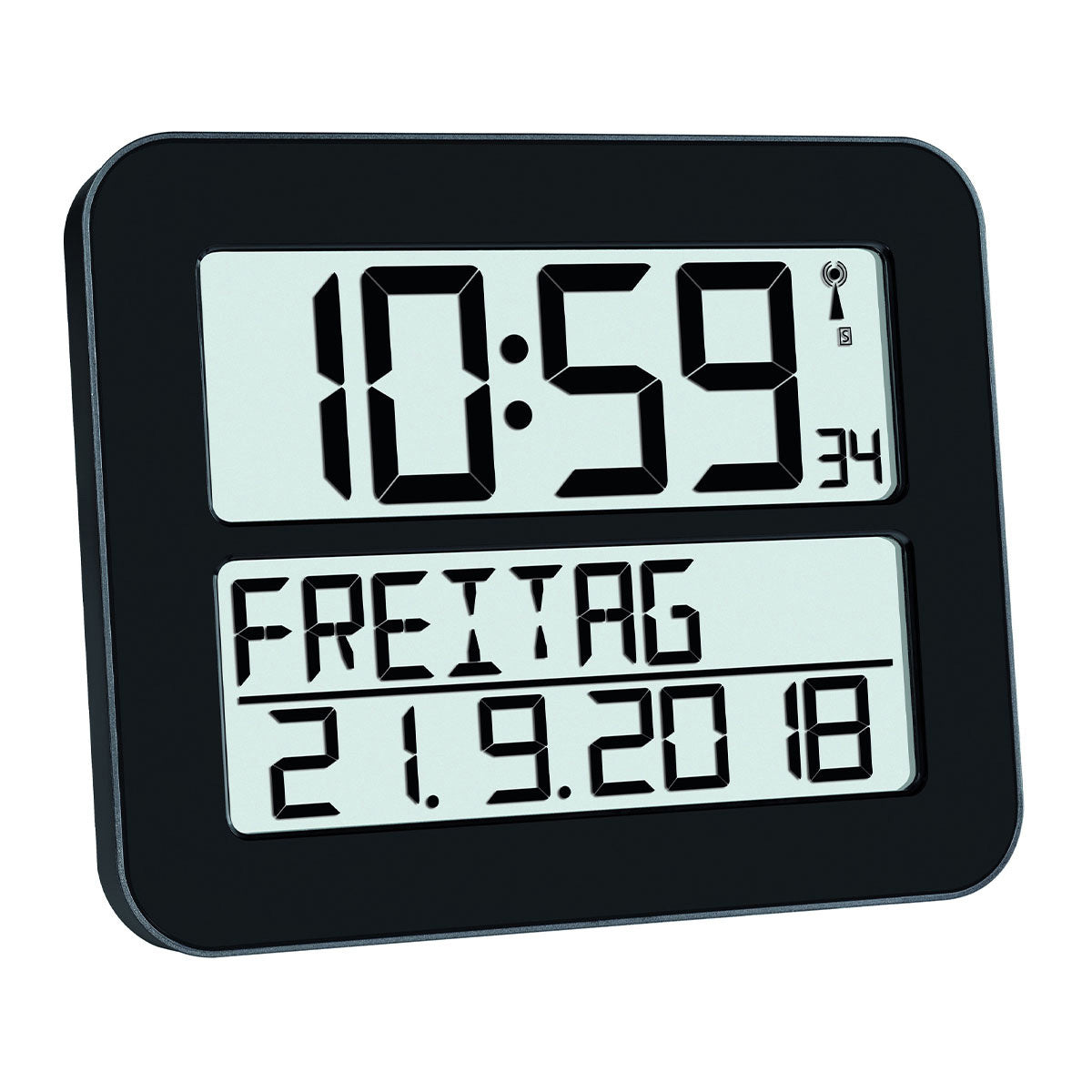 TFA-Dostmann TFA Dostmann TimeLine MAX Wanduhr – Digital, Funk, lautlos, 25,8 × 21,2 × 3 cm, schwarz, Kunststoff
