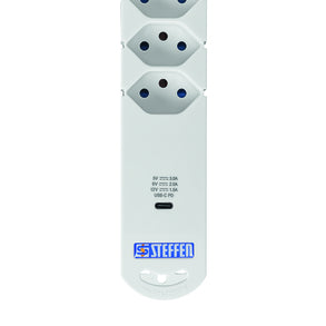 Steffen STEBA VARIABL Steckdosenleiste, 6×T13, 1×USB-C, mit Schalter, 3 m, Kinderschutz, Magnet – Weiss