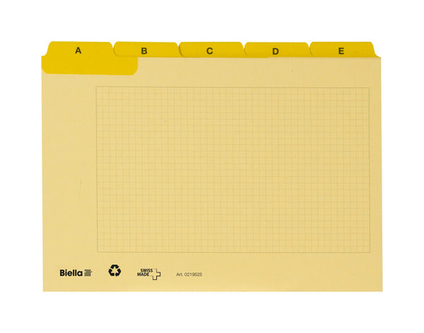 Biella Karteikarte A5 quer, kariert, gelb, 450 g/m², Karteikarton – 25 Stück
