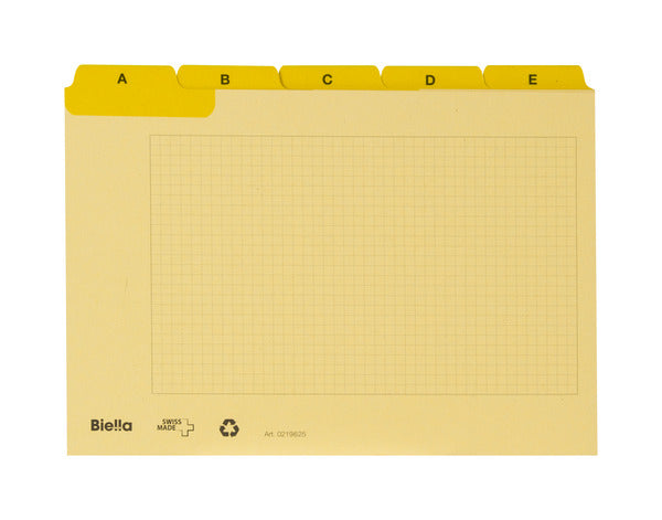 Biella Karteikarte A6 quer, kariert, gelb, 450 g/m², Karteikarton – 25 Stück