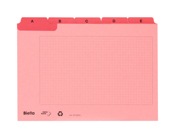 Biella Karteikarte A6 quer, kariert, mit A-Z-Fahnen, rot, 450 g/m², Karteikarton – 25 Stück